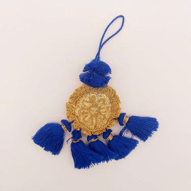 Set of 2 Embroidered Tassels, Royal Blue and Gold Tassels, Indian Tassels